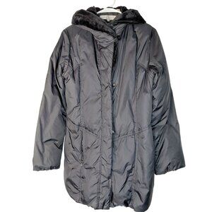 Larry Levine Womens Down Hooded Puffer Jacket M Black